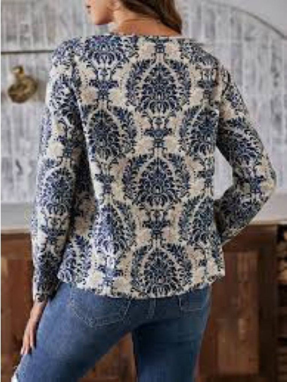 Blue and Cream Paisley Top
